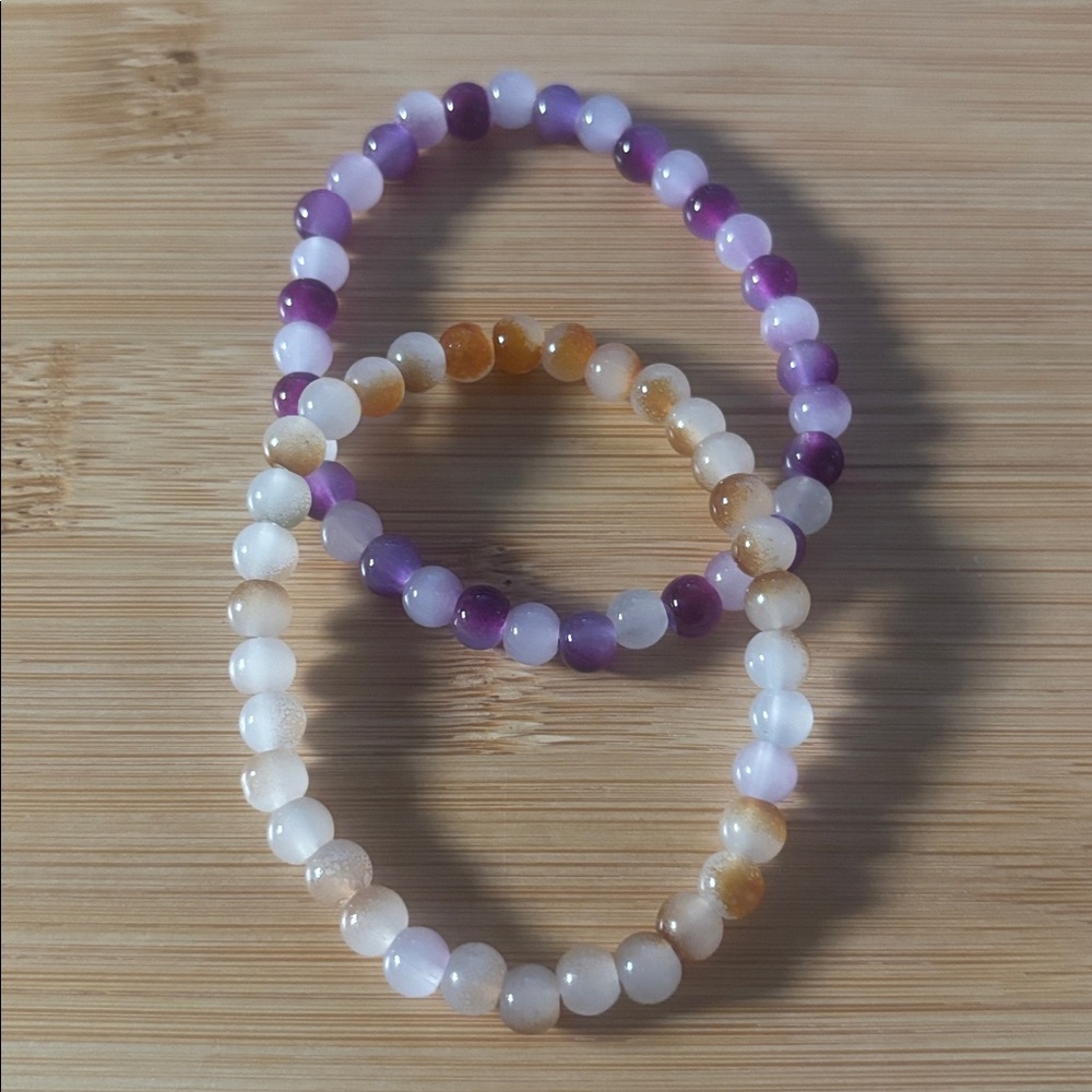 Purple and Brown Beaded Bracelet Set